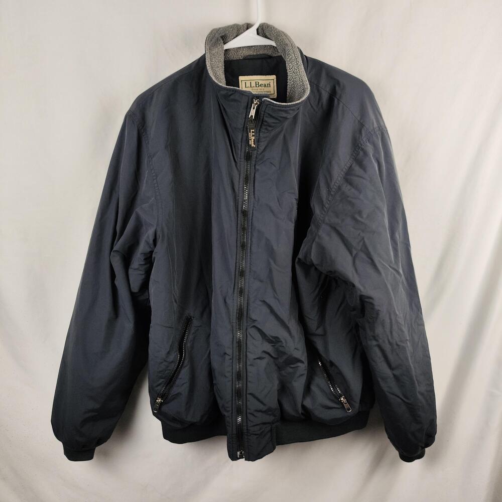 L.L. Bean Jacket Mens XL Blue Bomber Full Zip Fleece Collar Insulated Winter